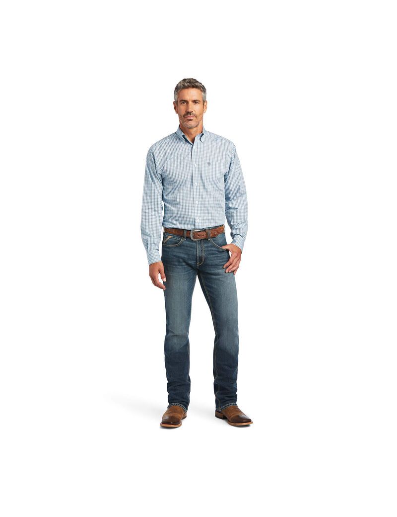 Camisas De Traje Ariat Wrinkle Free Yair Fitted Hombre Azules | MHLD84720