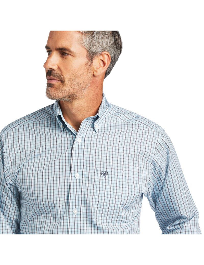 Camisas De Traje Ariat Wrinkle Free Yair Fitted Hombre Azules | MHLD84720