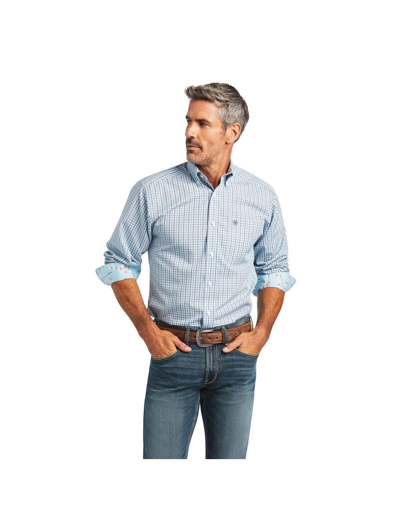 Camisas De Traje Ariat Wrinkle Free Yair Fitted Hombre Azules | MHLD84720