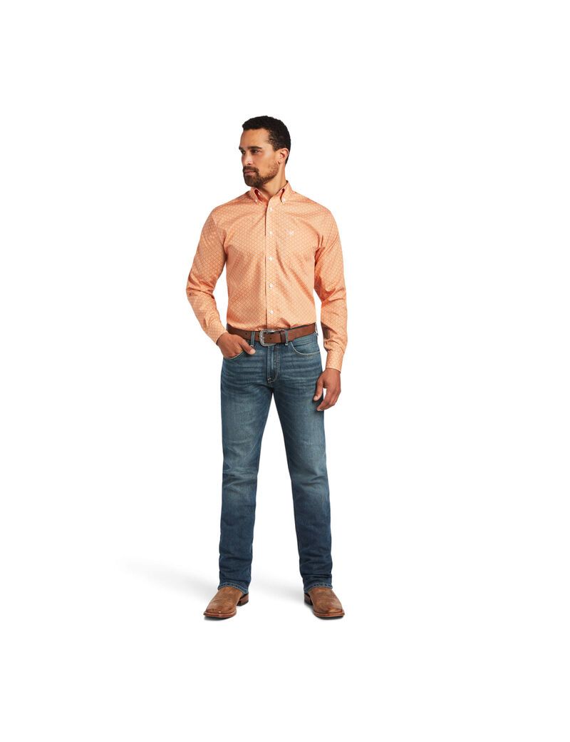 Camisas De Traje Ariat Wrinkle Free Yakov Fitted Hombre Coral | OBXL76425