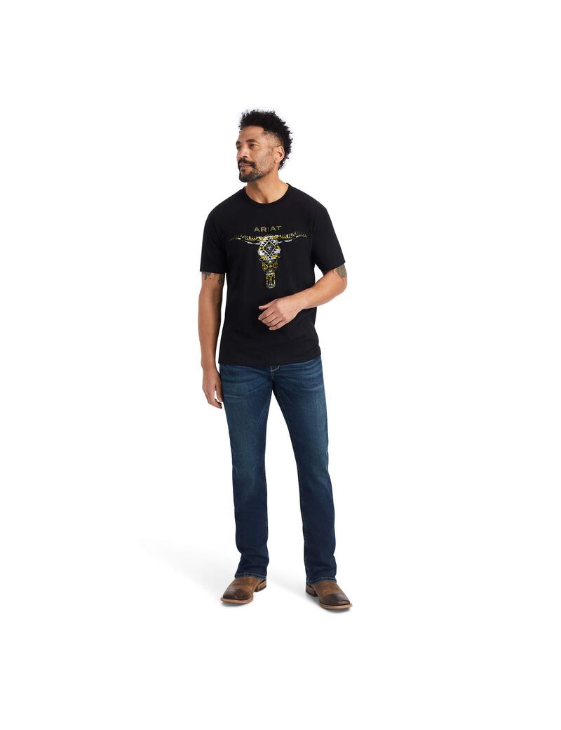 Camiseta Ariat Blanket Skull Hombre Negras | IZHY59106