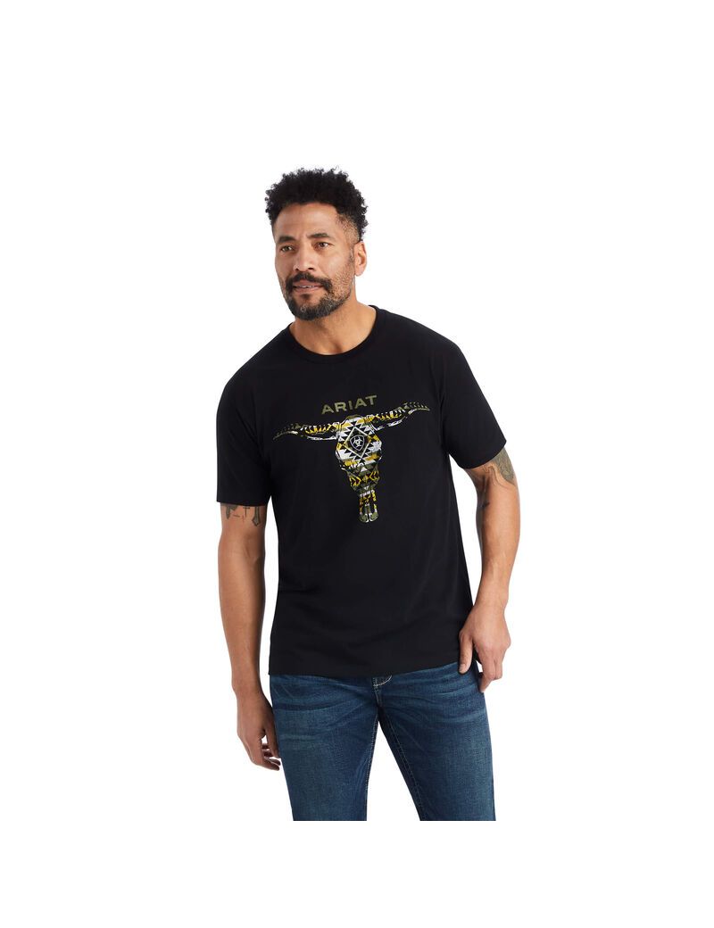 Camiseta Ariat Blanket Skull Hombre Negras | IZHY59106