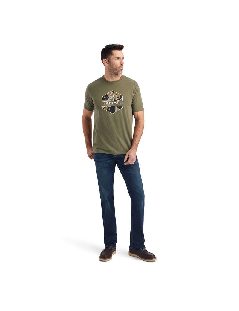 Camiseta Ariat Camo Badge Hombre Multicolor | TIHA67241