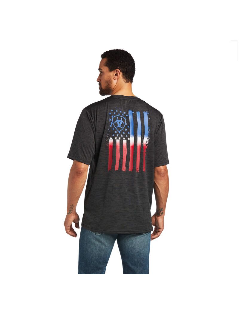 Camiseta Ariat Charger Vertical Flag Tee Hombre Gris | DFUN74851