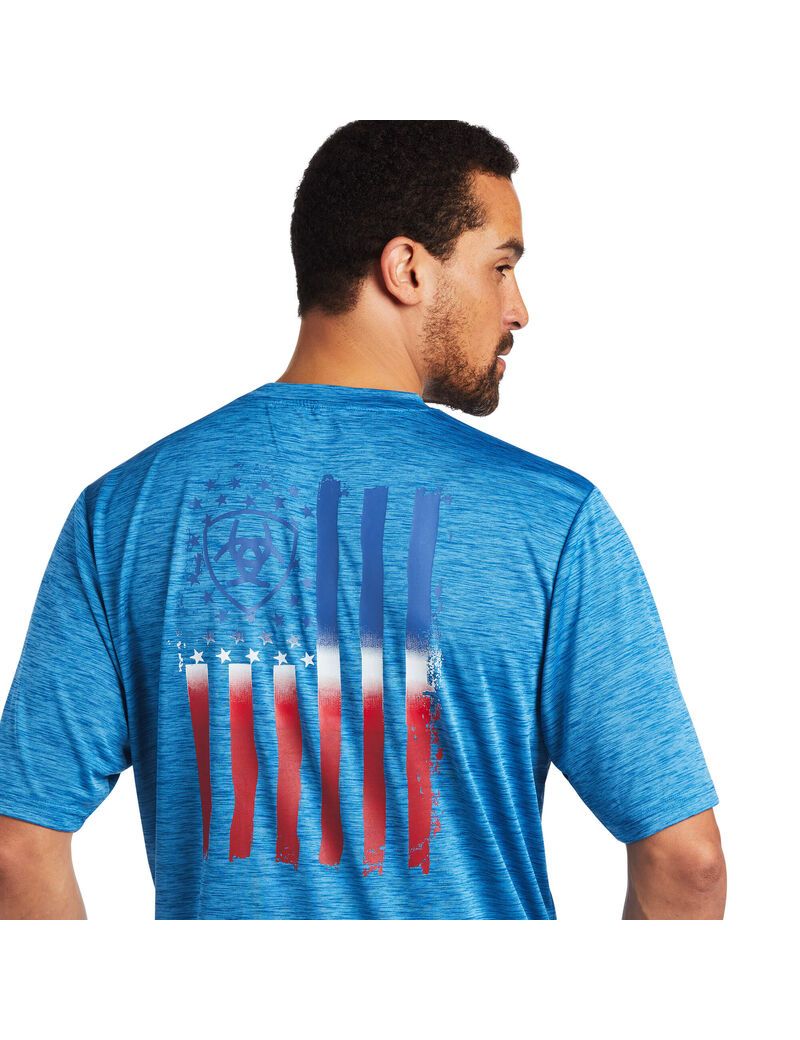 Camiseta Ariat Charger Vertical Flag Tee Hombre Azules | DMXU54629