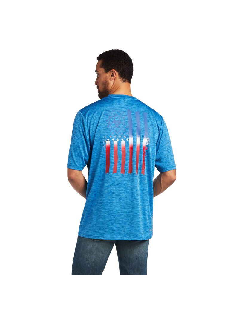 Camiseta Ariat Charger Vertical Flag Tee Hombre Azules | DMXU54629