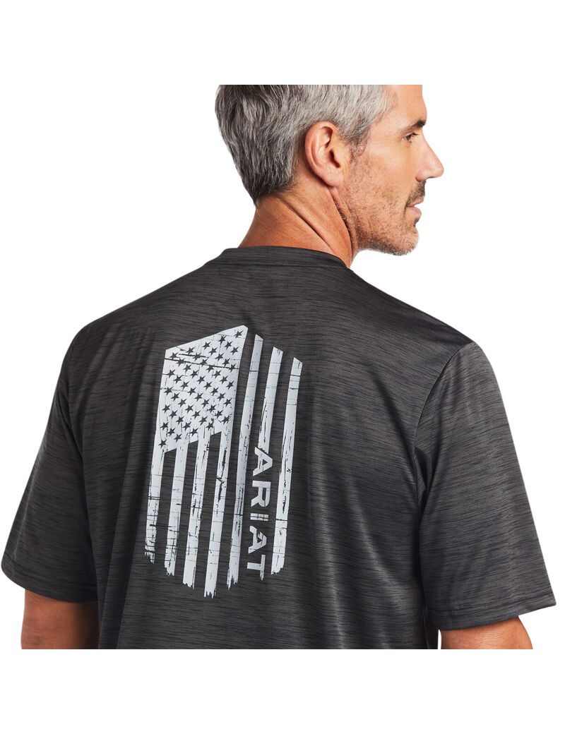 Camiseta Ariat Charger Vertical Flag Tee Hombre Gris | TZRX93461