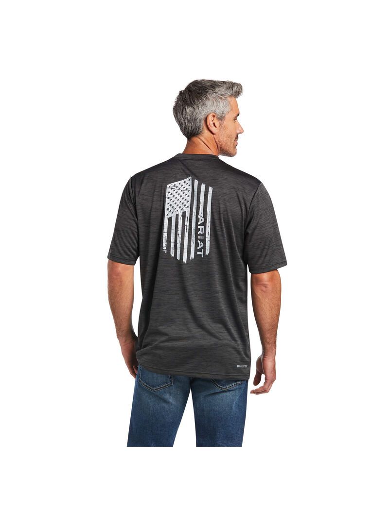 Camiseta Ariat Charger Vertical Flag Tee Hombre Gris | TZRX93461