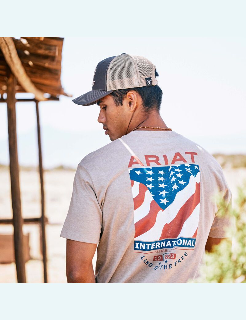 Camiseta Ariat Flag Flow Hombre Beige | RQHD53106