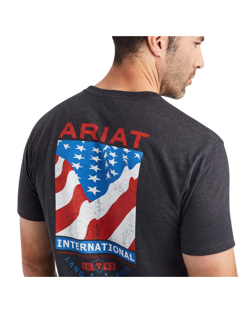 Camiseta Ariat Flag Flow Hombre Gris | BQIC07825