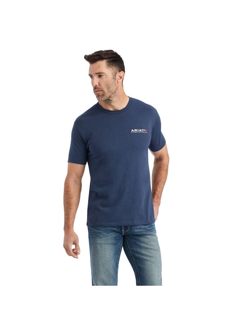 Camiseta Ariat Horizontal Hombre Azul Marino | WTAH91856