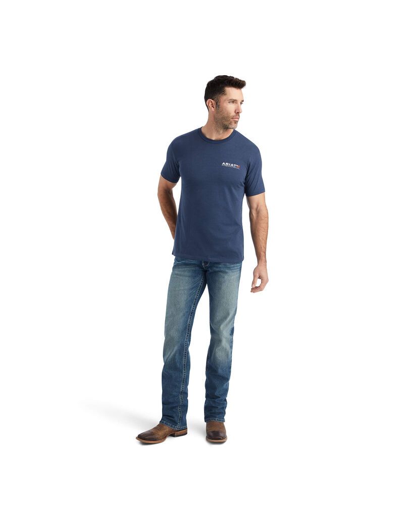 Camiseta Ariat Horizontal Hombre Azul Marino | WTAH91856