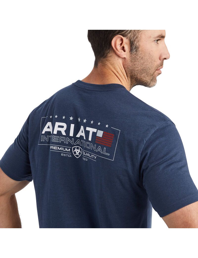 Camiseta Ariat Horizontal Hombre Azul Marino | WTAH91856