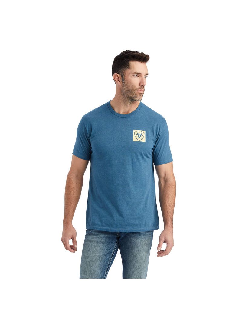 Camiseta Ariat Linear Octane Hombre Gris Azules | TQFA03456