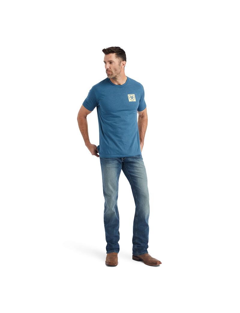 Camiseta Ariat Linear Octane Hombre Gris Azules | TQFA03456