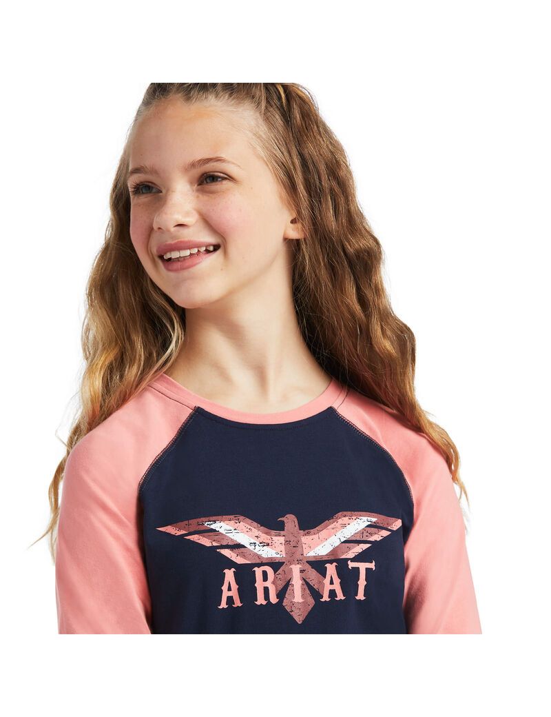 Camiseta Ariat REAL Firebird BB LS Tee Niños Azul Marino Coral | LDEU83649