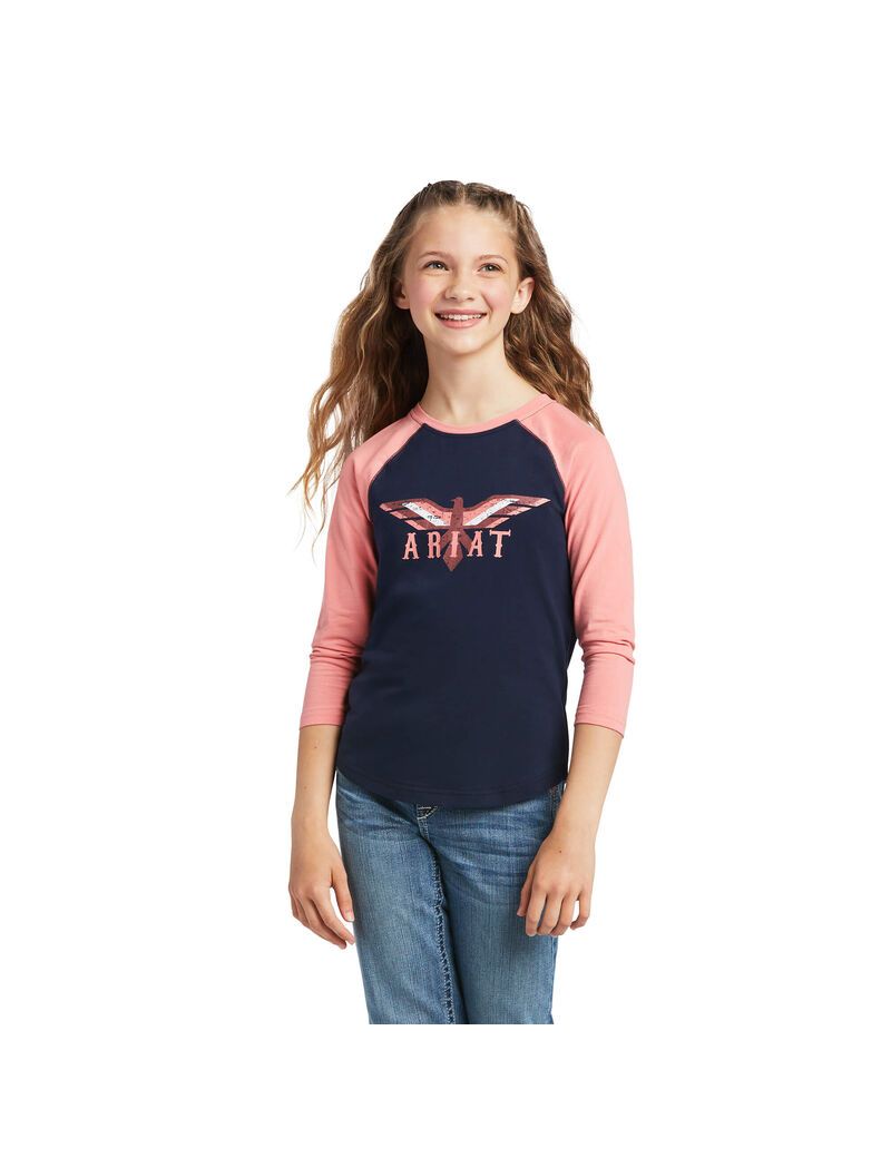 Camiseta Ariat REAL Firebird BB LS Tee Niños Azul Marino Coral | LDEU83649