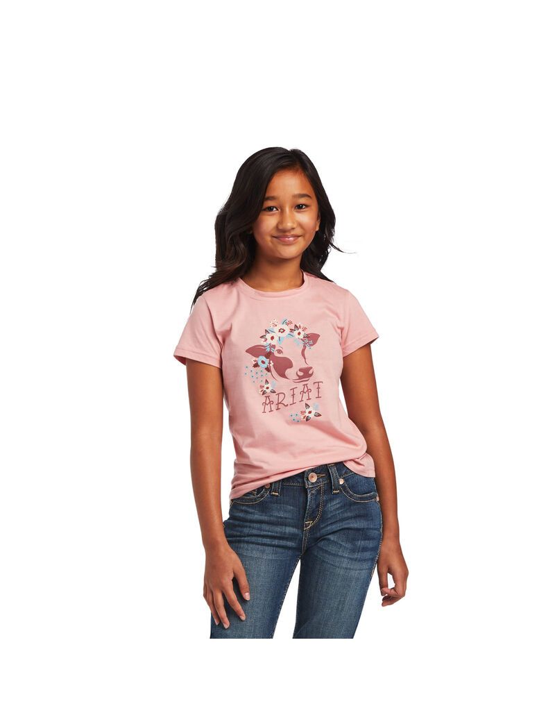 Camiseta Ariat REAL Moo-Chacha Tee Niños Rosas | YEBZ31429