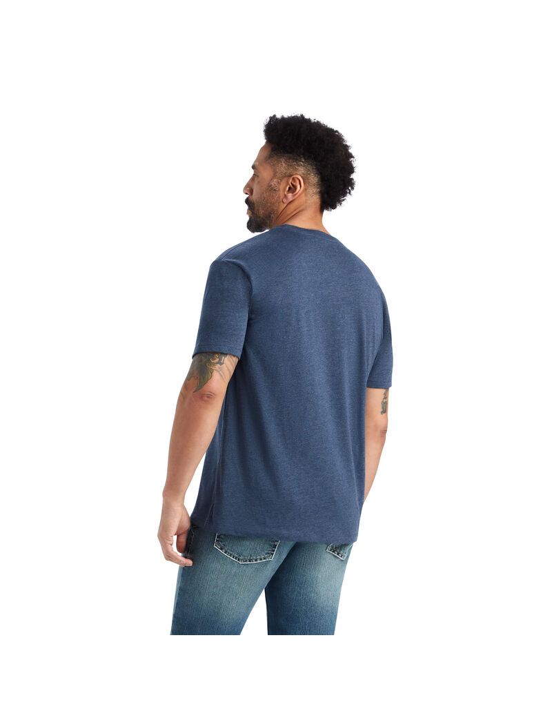 Camiseta Ariat Script Flag Hombre Azul Marino | CXRU21098