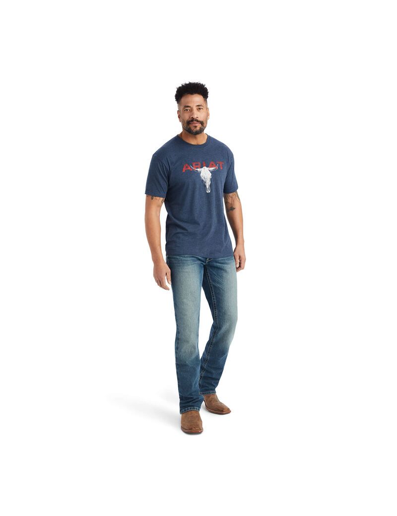 Camiseta Ariat Streak Skull Hombre Azul Marino | ECQZ59172