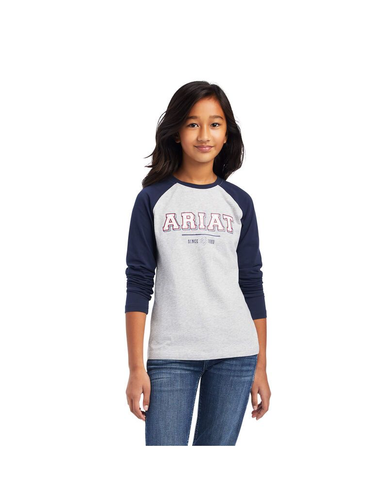 Camiseta Ariat Varsity Niños Azul Marino Gris | ZNVU85263