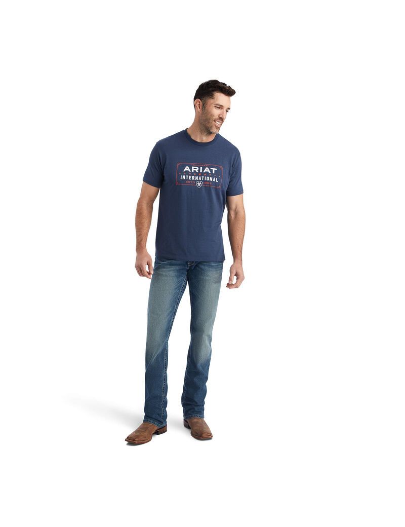 Camiseta Ariat Western Lockup Hombre Azul Marino | SBYV98071