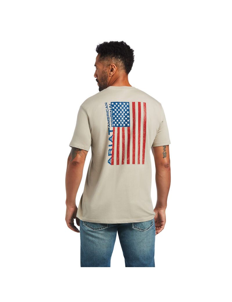 Camiseta Ariat Woodgrain Flag Hombre Kaki | YRTE25648