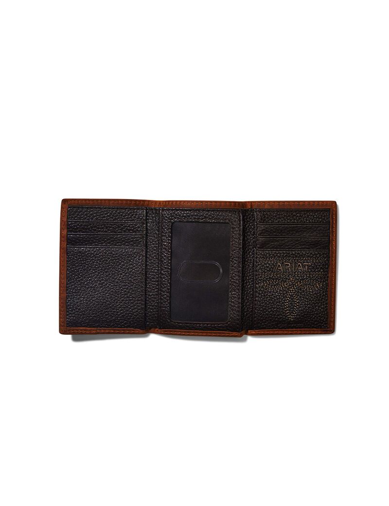 Carteras Ariat Trifold Logo Calf Hair Hombre Marrones | USJM31205