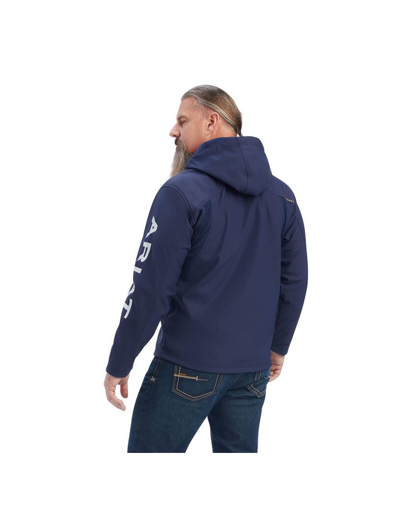 Chaquetas Ariat Rebar Stretch Lona Softshell Encapuchado Logo Hombre Azul Marino Gris | MZOI23405