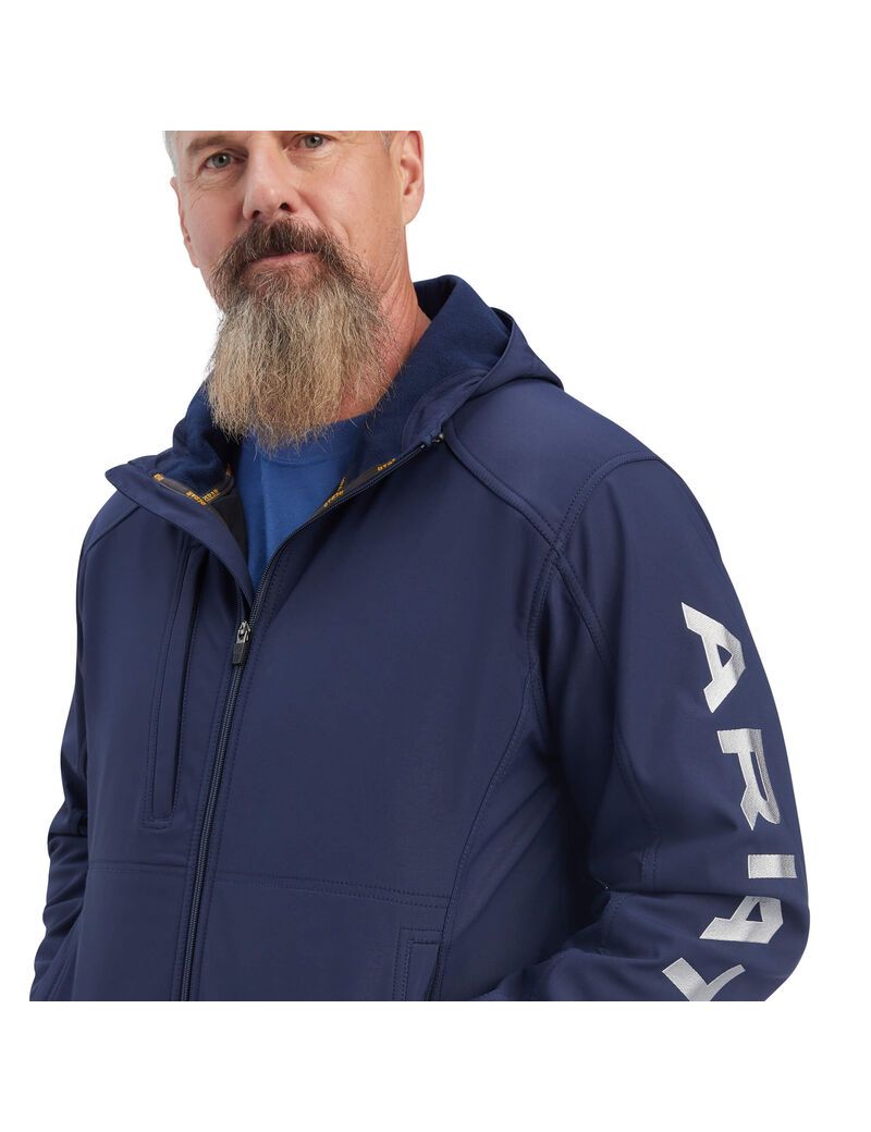 Chaquetas Ariat Rebar Stretch Lona Softshell Encapuchado Logo Hombre Azul Marino Gris | MZOI23405