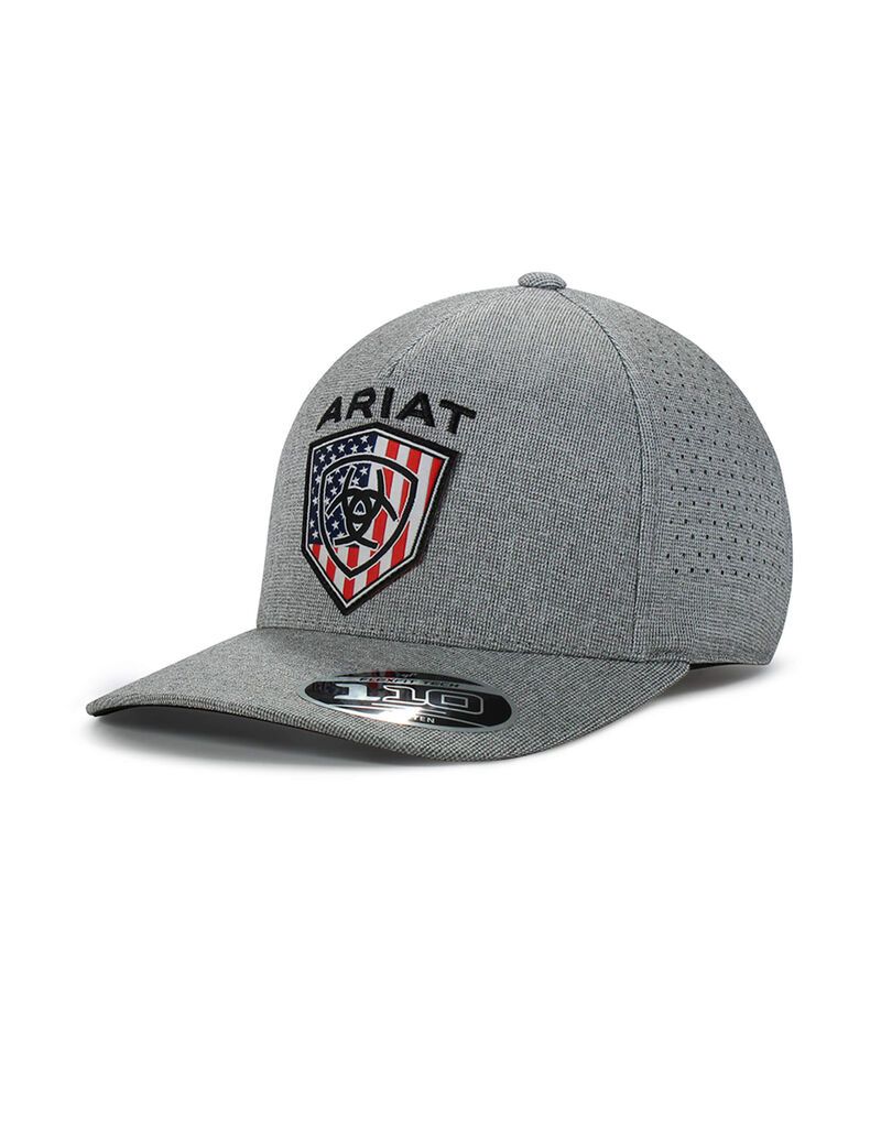 Gorras Ariat Usa flag shield logo Hombre Gris | JAQF49283