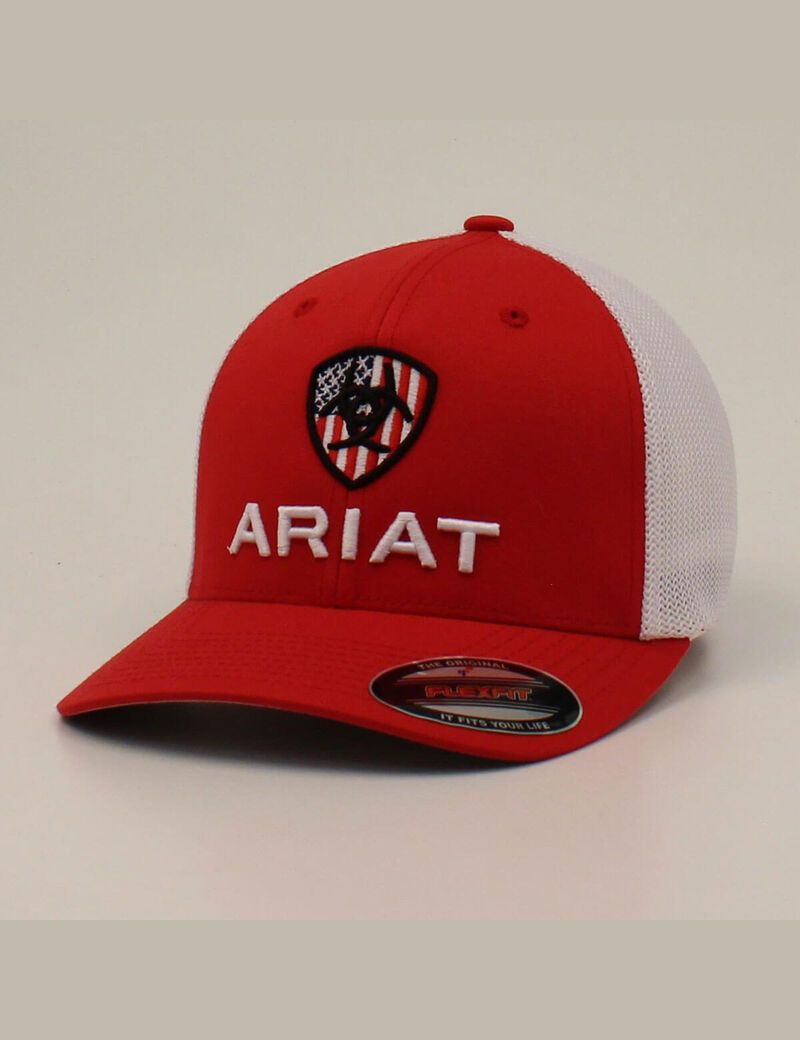 Gorras Ariat Usa flag shield logo Hombre Rojas | SZBR08431