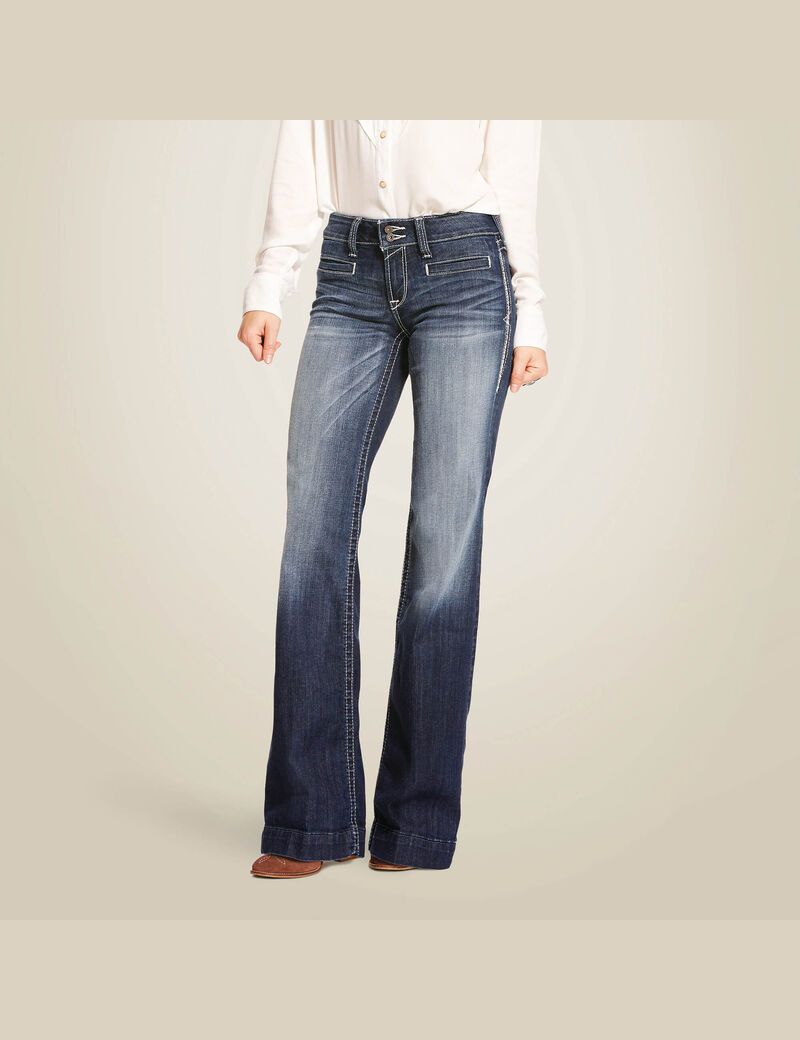 Jeans Ariat Trouser Mid Rise Stretch Entwined Anchos Leg Mujer Azules | DTYJ78395