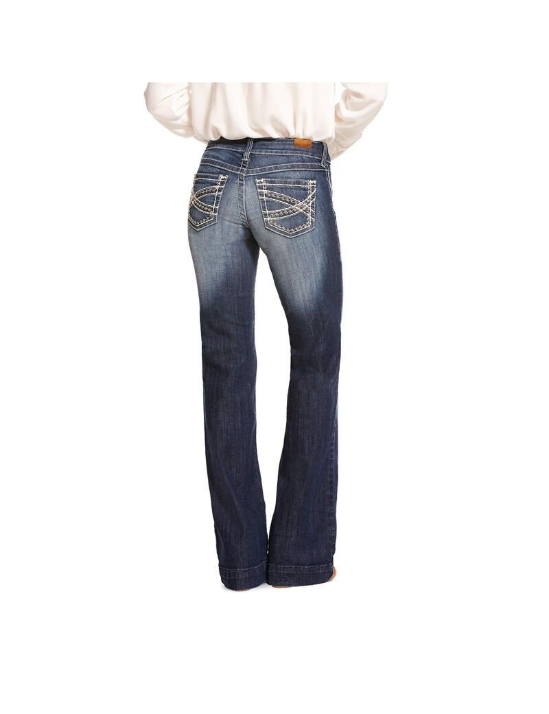 Jeans Ariat Trouser Mid Rise Stretch Entwined Anchos Leg Mujer Azules | DTYJ78395