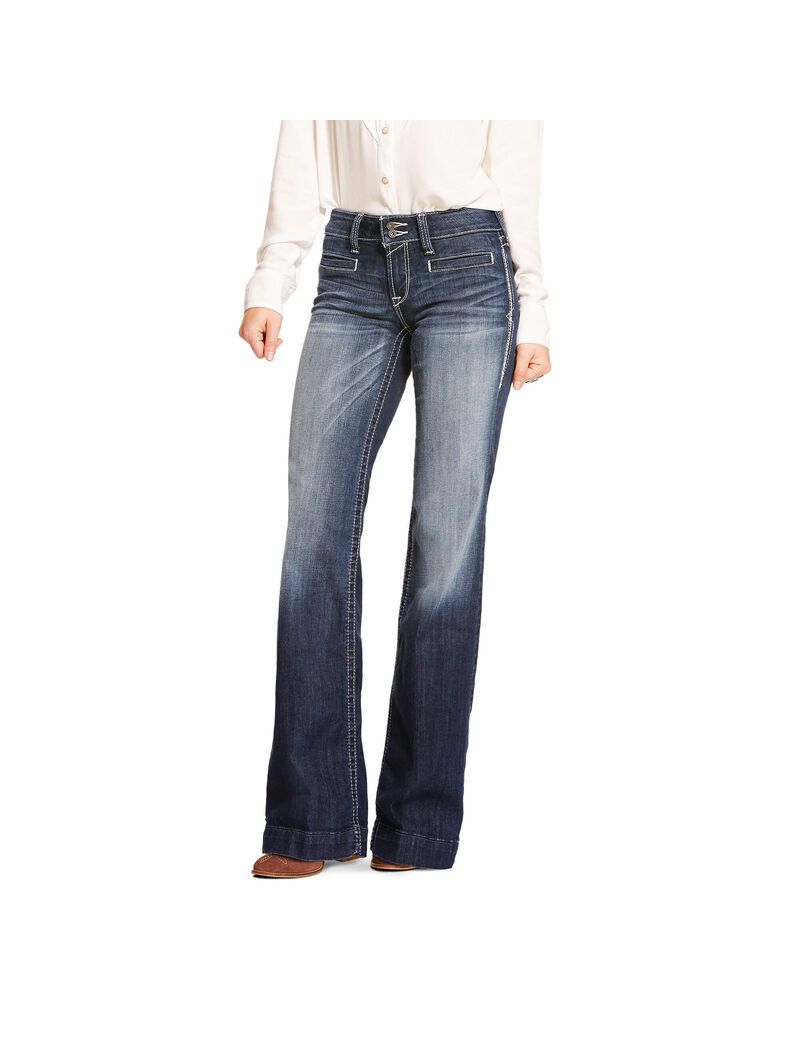 Jeans Ariat Trouser Mid Rise Stretch Entwined Anchos Leg Mujer Azules | DTYJ78395