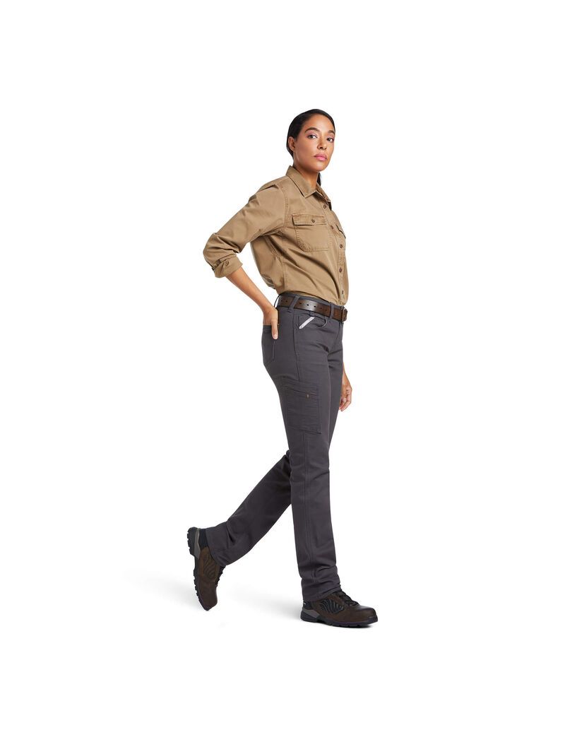 Pantalones Ariat Rebar DuraStretch Made Tough Directo Leg Mujer Gris | EOQN56843