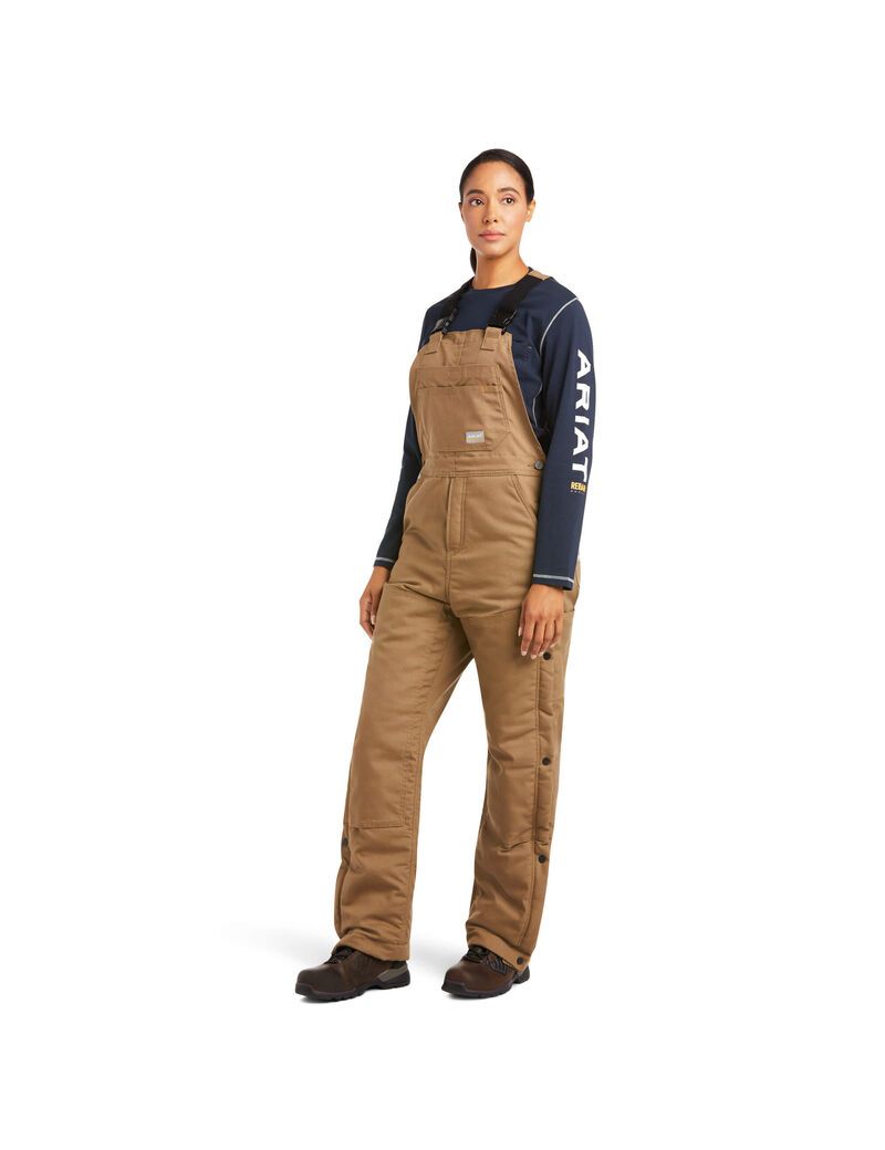 Pantalones Babero Ariat Rebar DuraCanvas Stretch Insulated Mujer Kaki | JDBI14276