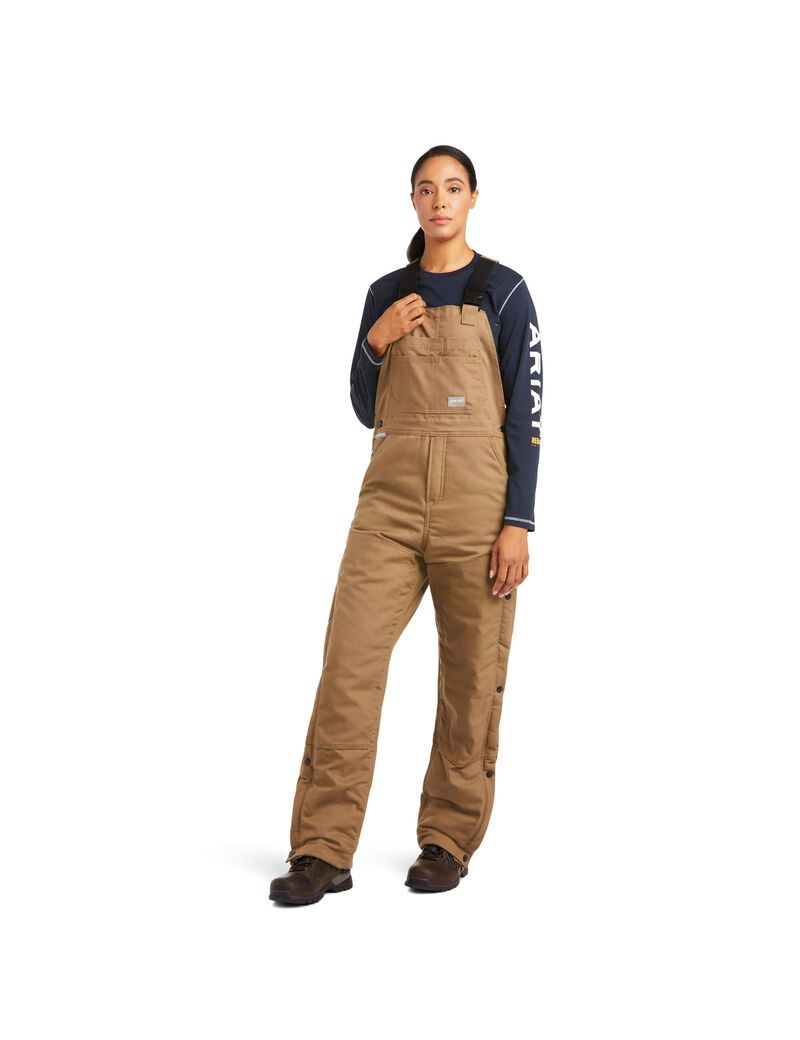 Pantalones Babero Ariat Rebar DuraCanvas Stretch Insulated Mujer Kaki | JDBI14276