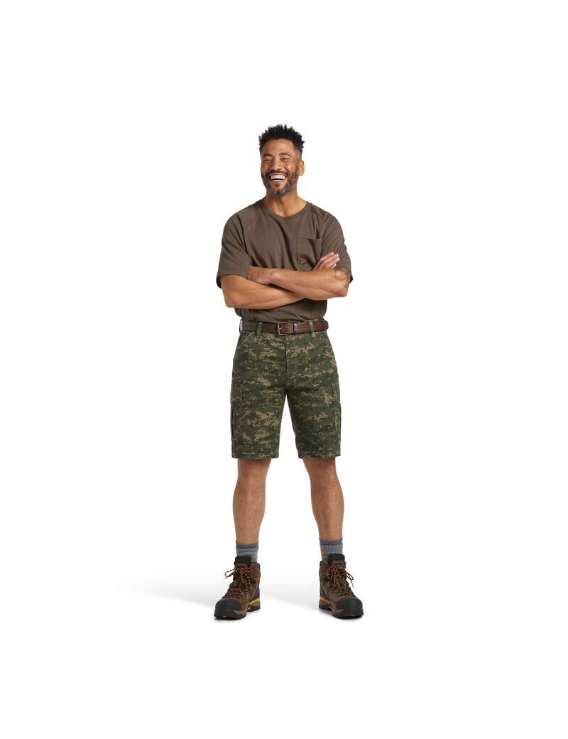 Pantalones Cortos Ariat Rebar DuraStretch Made Tough Cargo Hombre Camuflaje Oscuro | KUAX39058