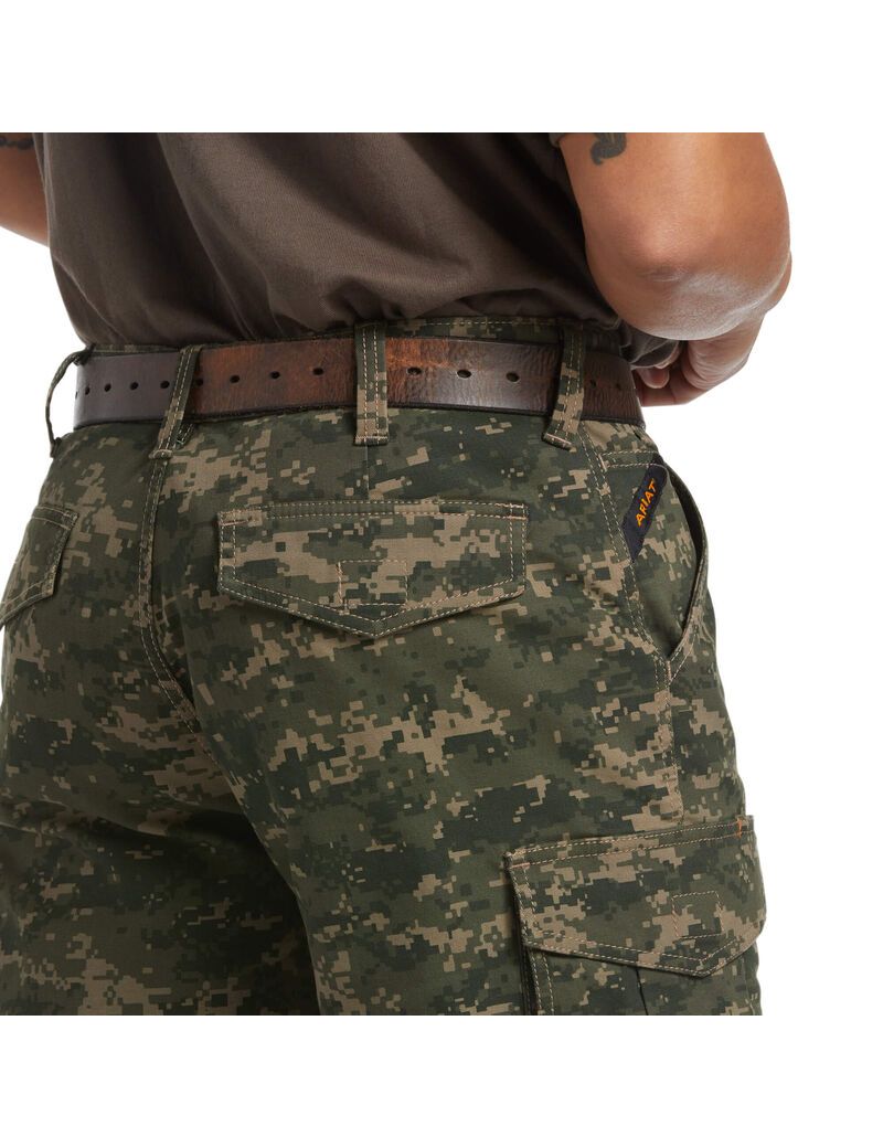 Pantalones Cortos Ariat Rebar DuraStretch Made Tough Cargo Hombre Camuflaje Oscuro | KUAX39058