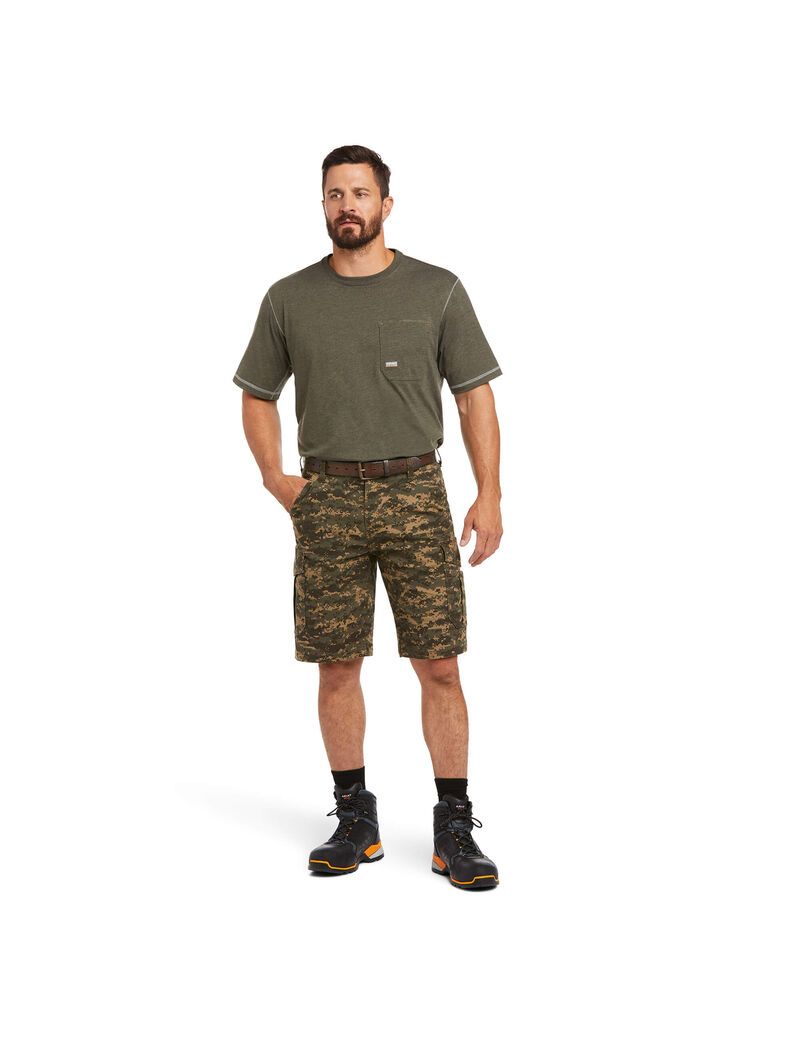 Pantalones Cortos Ariat Rebar DuraStretch Made Tough Cargo Hombre Verde Oliva Camuflaje | RGKI14659