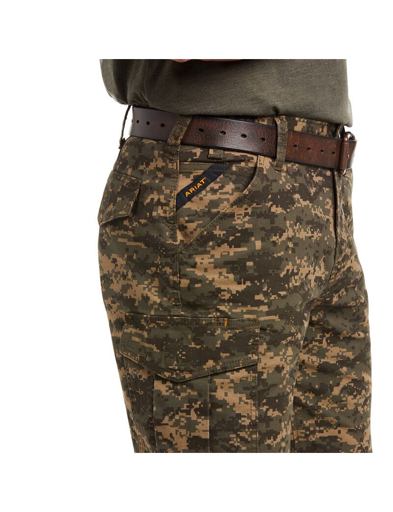 Pantalones Cortos Ariat Rebar DuraStretch Made Tough Cargo Hombre Verde Oliva Camuflaje | RGKI14659