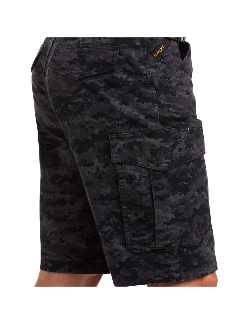 Pantalones Cortos Ariat Rebar DuraStretch Made Tough Cargo Hombre Negras Camuflaje | UWRY93840