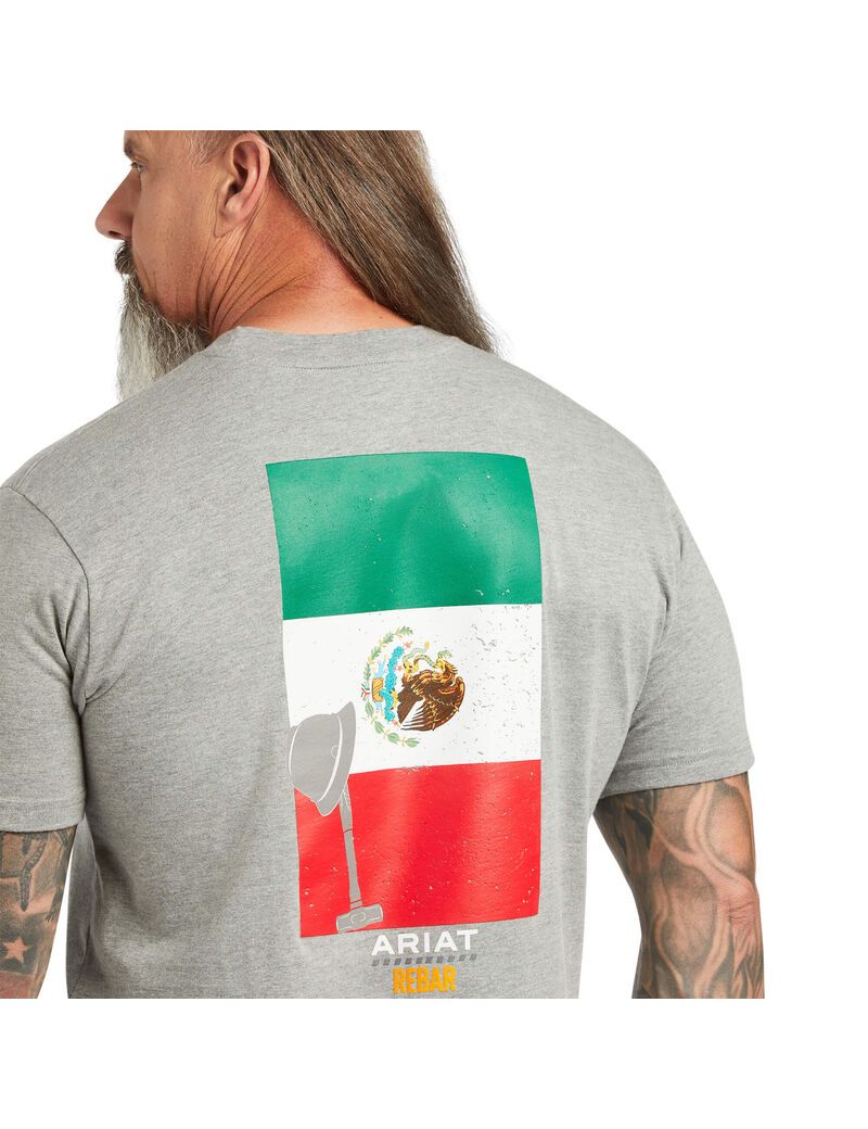 Ropa De Trabajo Ariat Rebar Algodon Strong Mexican Pride Estampadas T Shirts Hombre Gris | BGUZ50879