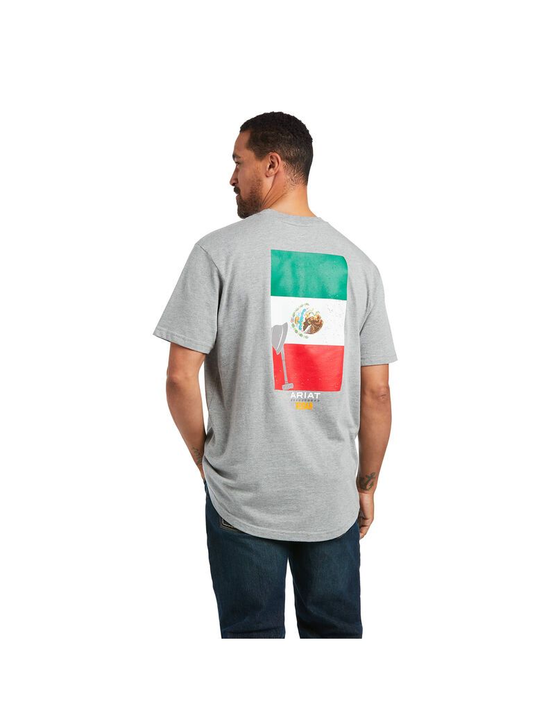 Ropa De Trabajo Ariat Rebar Algodon Strong Mexican Pride Estampadas T Shirts Hombre Gris | BGUZ50879