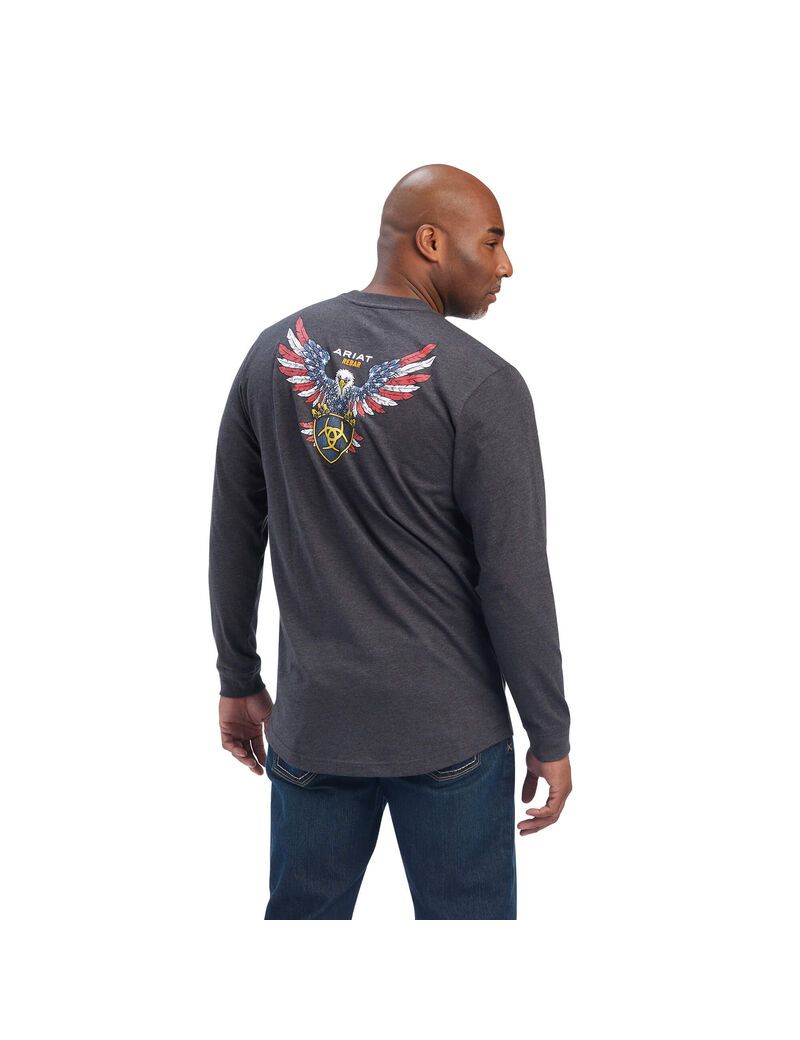 Ropa De Trabajo Ariat Rebar Algodon Strong American Raptor T Shirts Hombre Gris | BOKZ89530