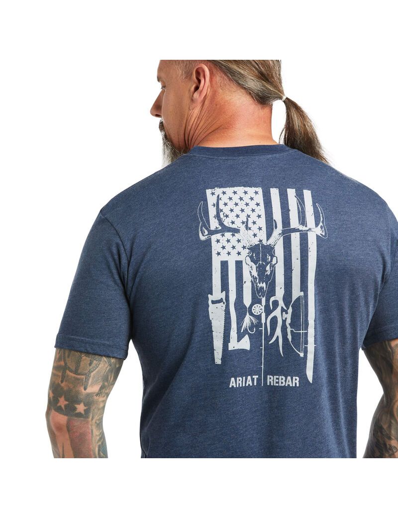 Ropa De Trabajo Ariat Rebar Algodon Strong American Outdoors T Shirts Hombre Azul Marino | FHDI16529