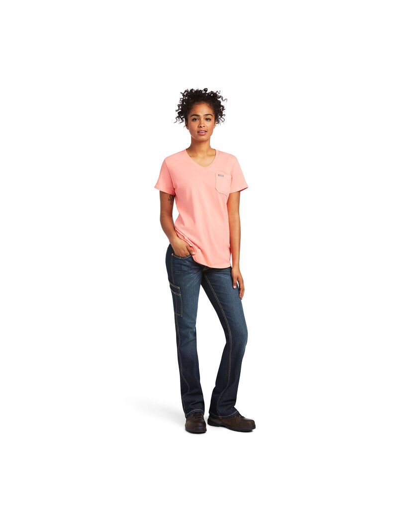 Ropa De Trabajo Ariat Rebar Algodon Strong V-Neck Top Mujer Multicolor | FJNL78162