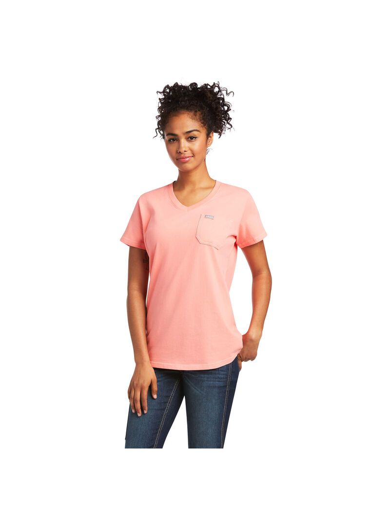 Ropa De Trabajo Ariat Rebar Algodon Strong V-Neck Top Mujer Multicolor | FJNL78162