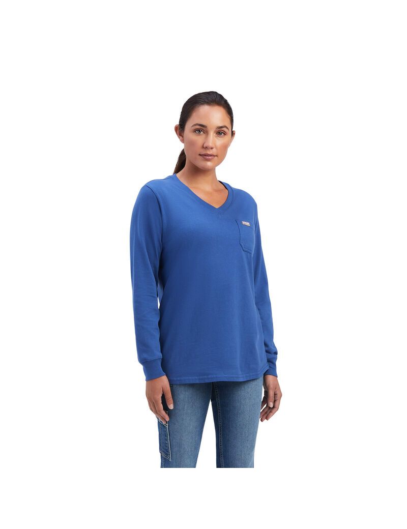 Ropa De Trabajo Ariat Rebar Algodon Strong SouthWest Estampadas T Shirts Mujer Azul Marino | JXDI15890